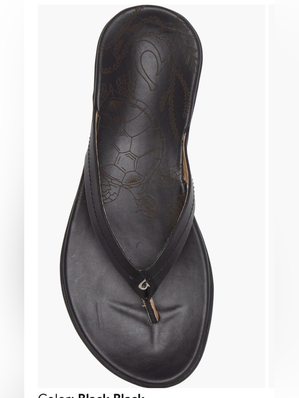Olukai Honu Flip Flop black leather sandal slide in thong slippers 9 40 - Picture 2 of 10